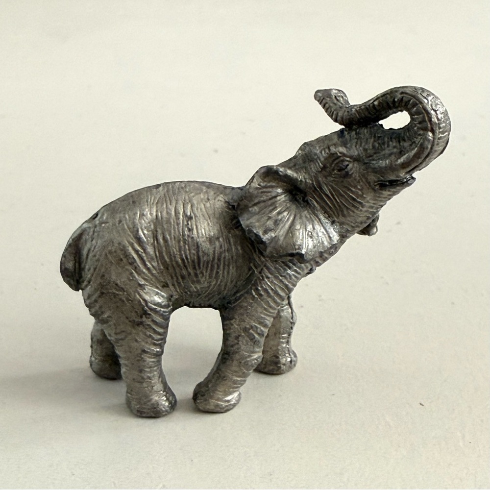 Good Fortune Lucky Elephant Trunk Up Solid Metal Miniature Figurine Statue Boho